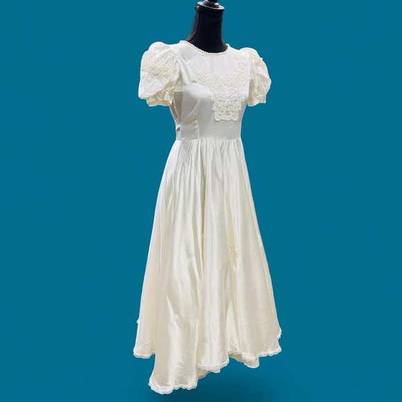 Vintage 90s Little Lucy White Lace Dress Made in USA 14 Flower Girl /  Communion